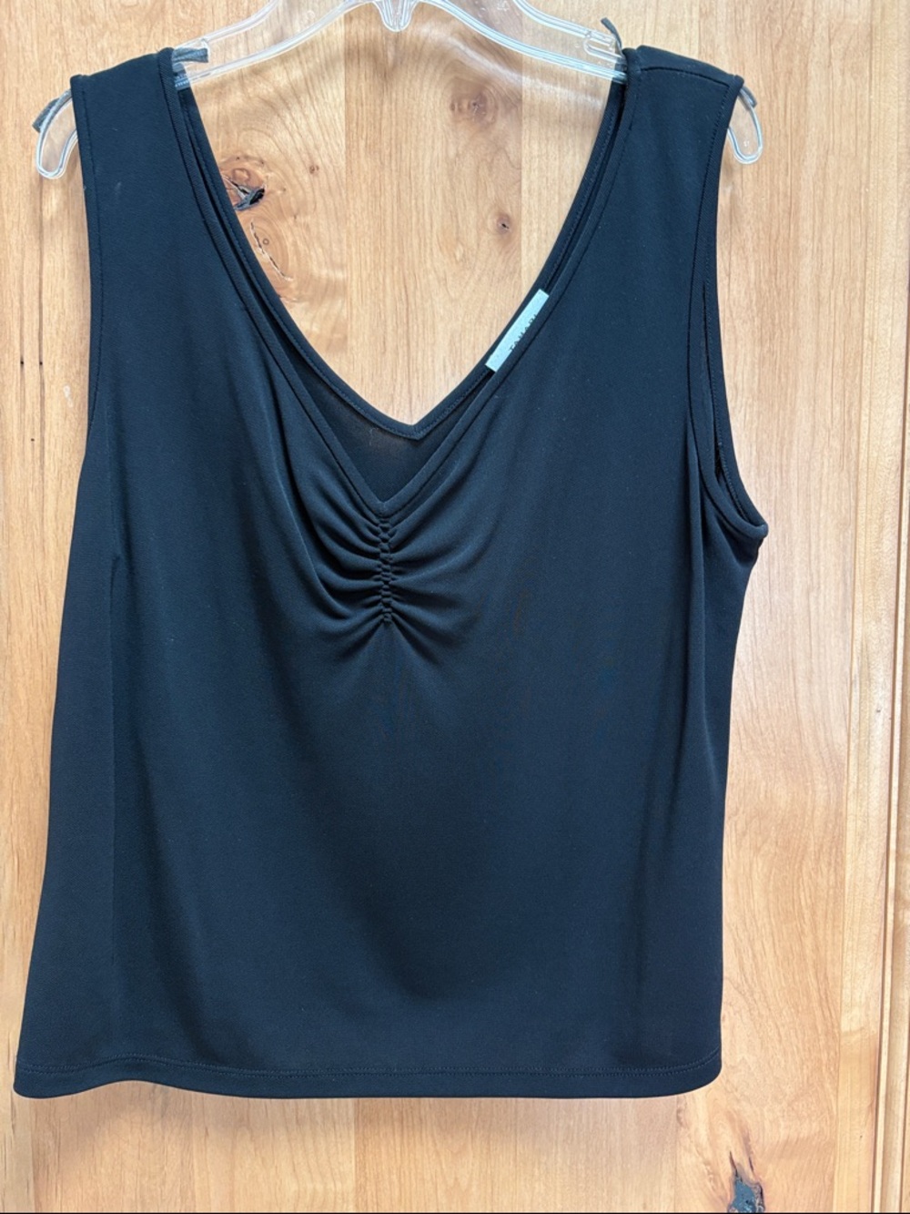 Tahari Ruched V-Neck Black Sleeveless Tank Top